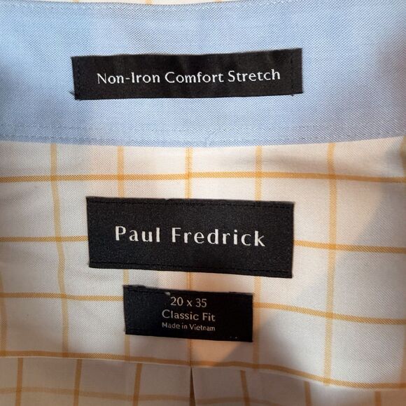 Paul Frederick Non-Iron 2 Ply Cotton Plaid Mens Long Sleeve Dress Shirt 20x35 - Picture 2 of 5